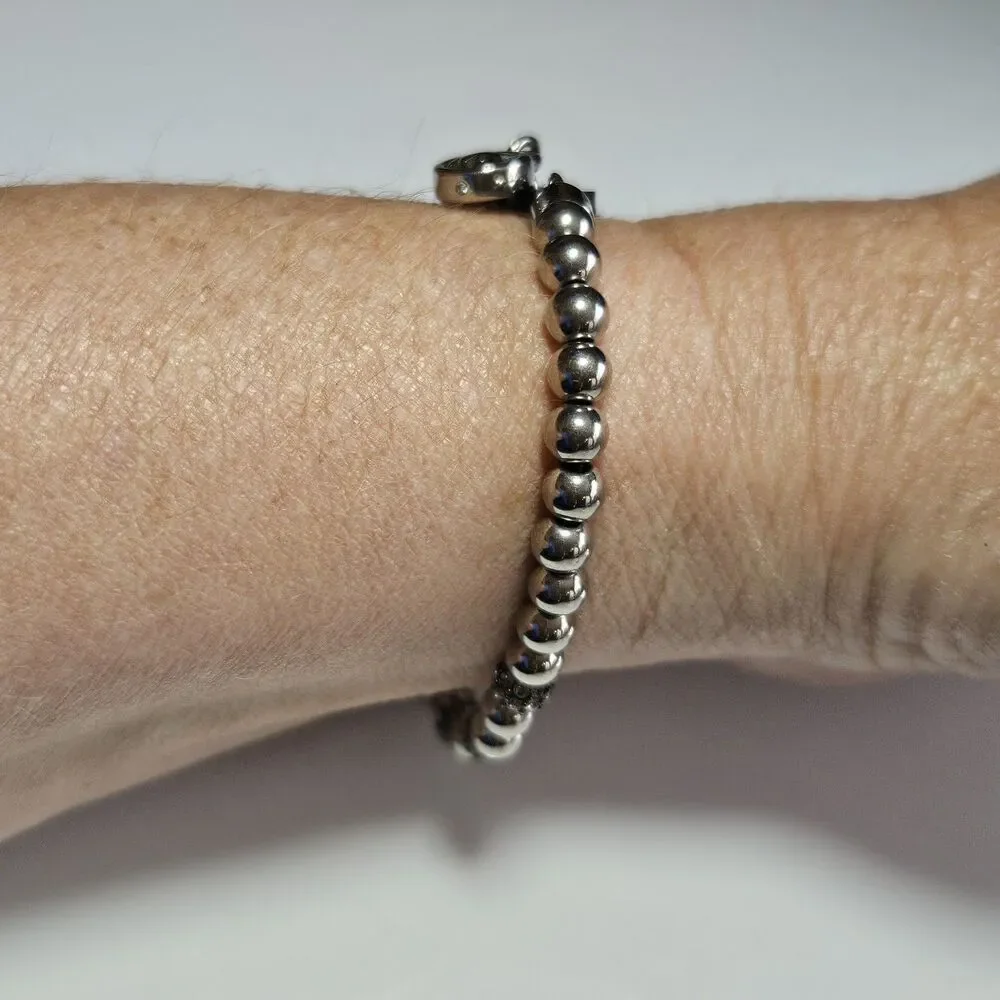 Michael Kors Slider Bracelet | Silver and Rhinestone Beaded Adjustable